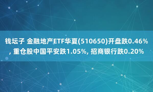 钱坛子 金融地产ETF华夏(510650)开盘跌0.46%, 重仓股中国平安跌1.05%, 招商银行跌0.20%